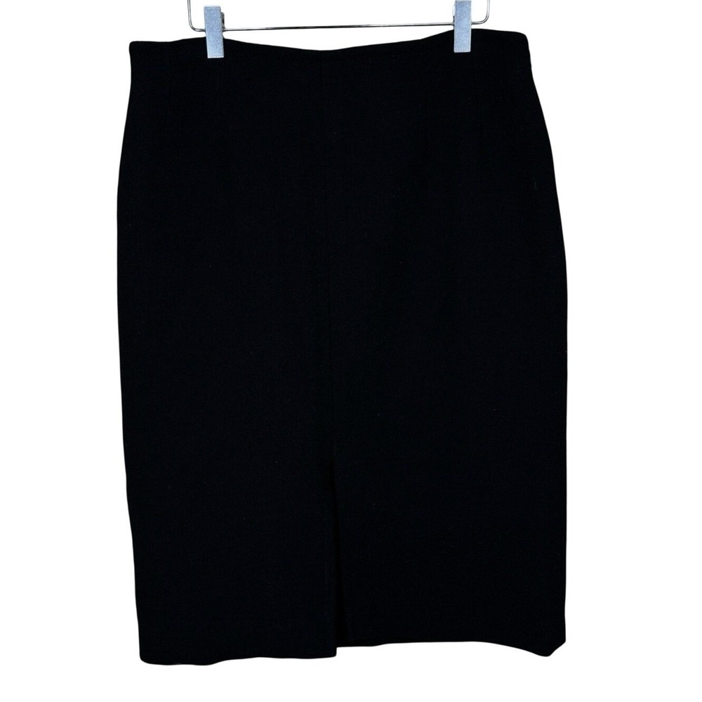 Max Mara Black Wool Blend Pencil Skirt Front Slit Side Zip Lined Italy Womens 14
